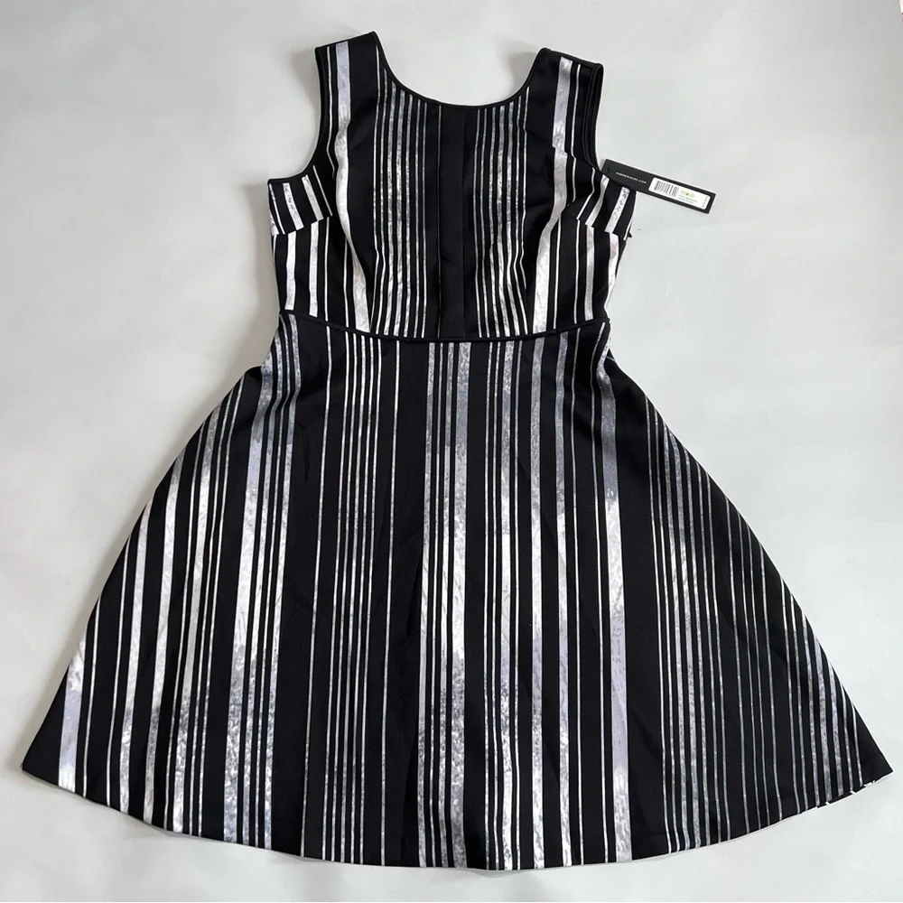 MARC New York Black Gray Vertical Stripes Sleeveless Fit and Flare Dress Size 4